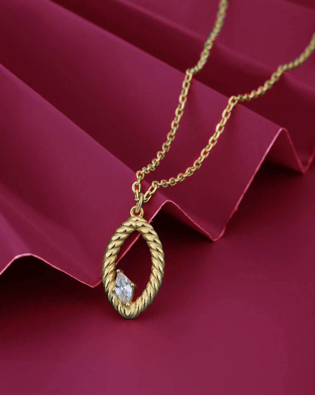 18kt Gold Plated with CZ Textured Drop Pendant with Chain
