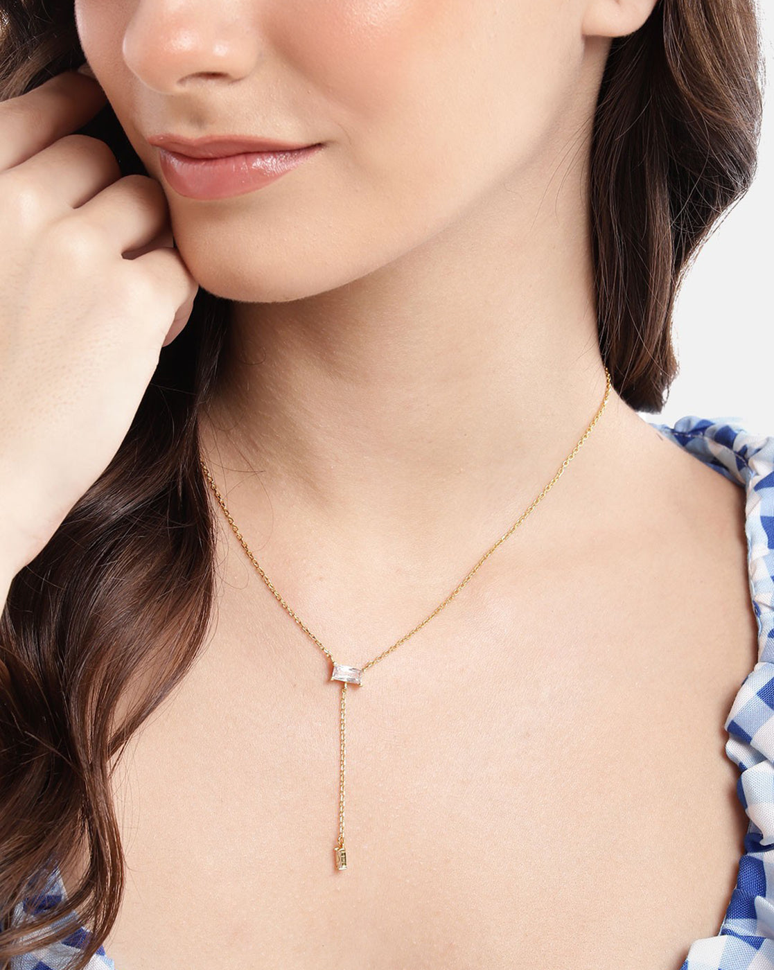 18kt Gold Plated with CZ Lariat Necklace