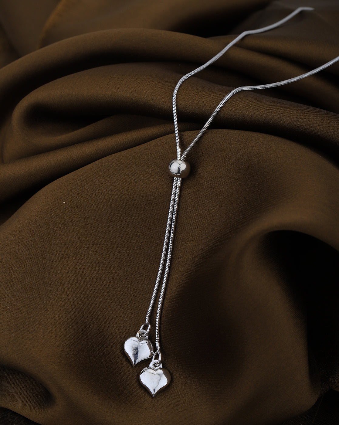 Rhodium Plated Dangling Heart Lariat Necklace