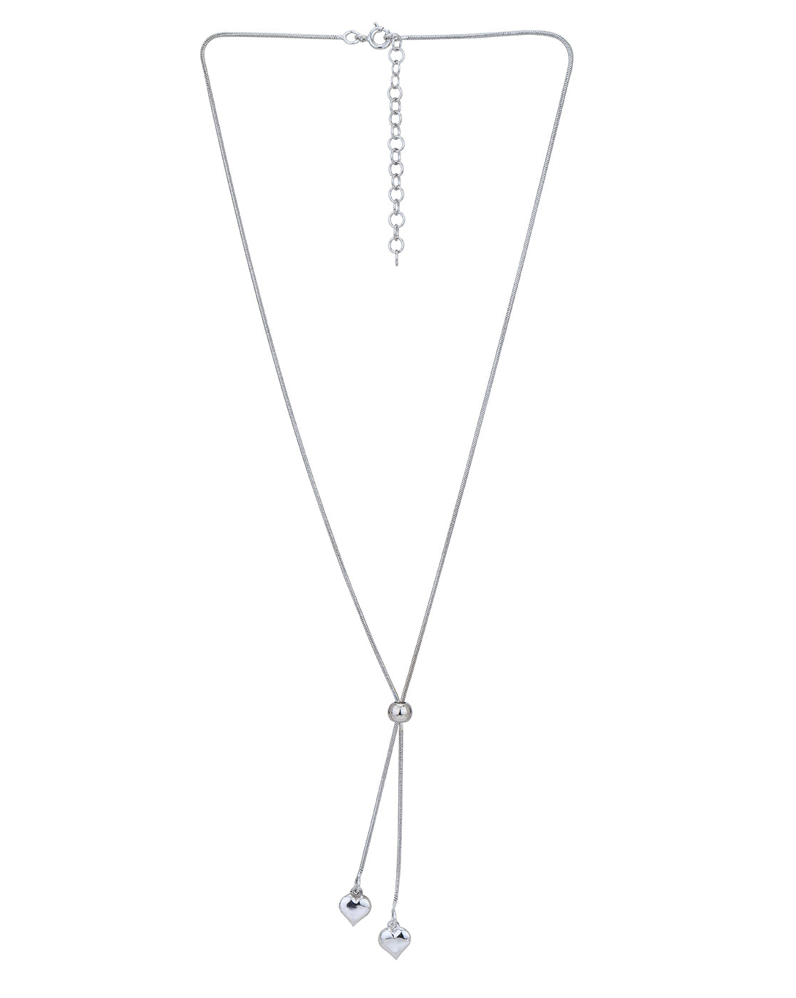 Rhodium Plated Dangling Heart Lariat Necklace