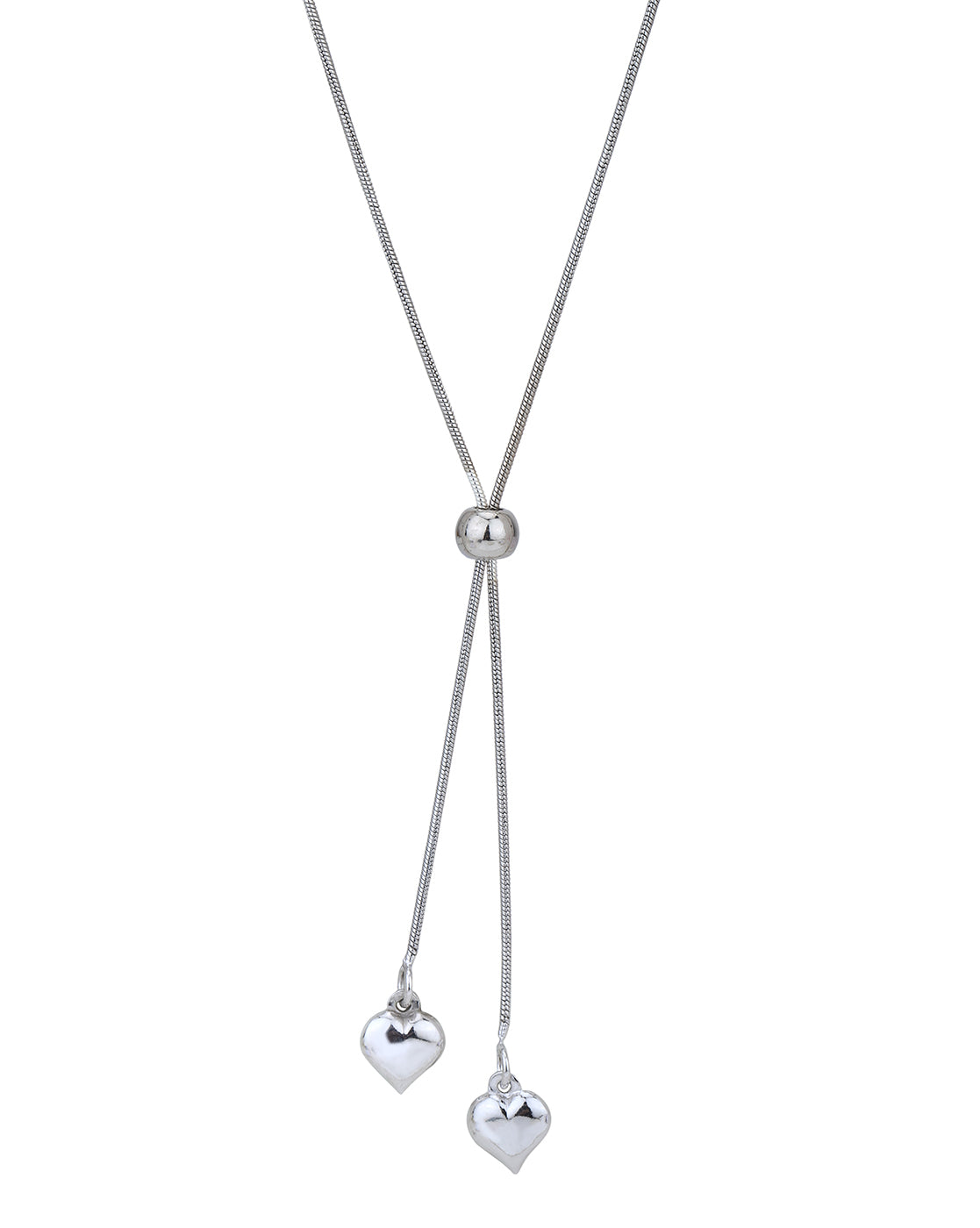 Rhodium Plated Dangling Heart Lariat Necklace