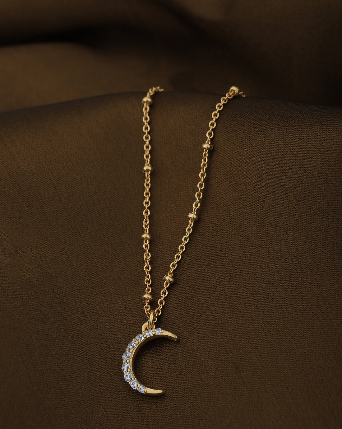 18kt Gold Plated with CZ Half Moon Pendant with Chain