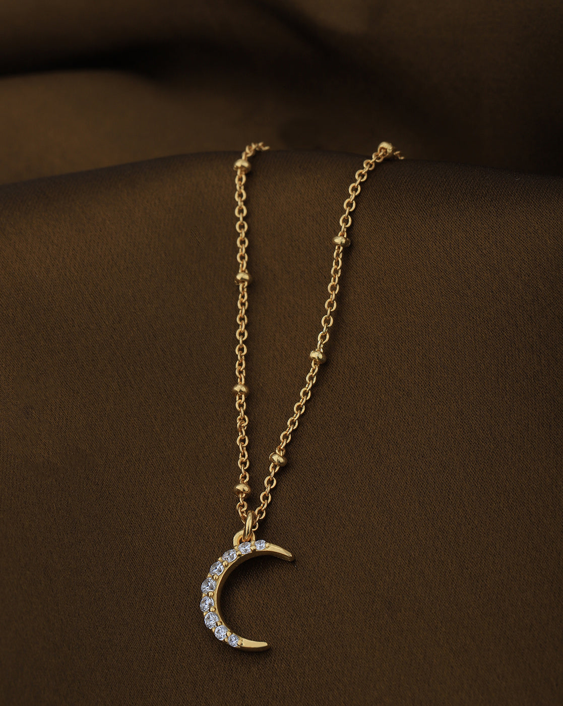 18kt Gold Plated with CZ Half Moon Pendant with Chain