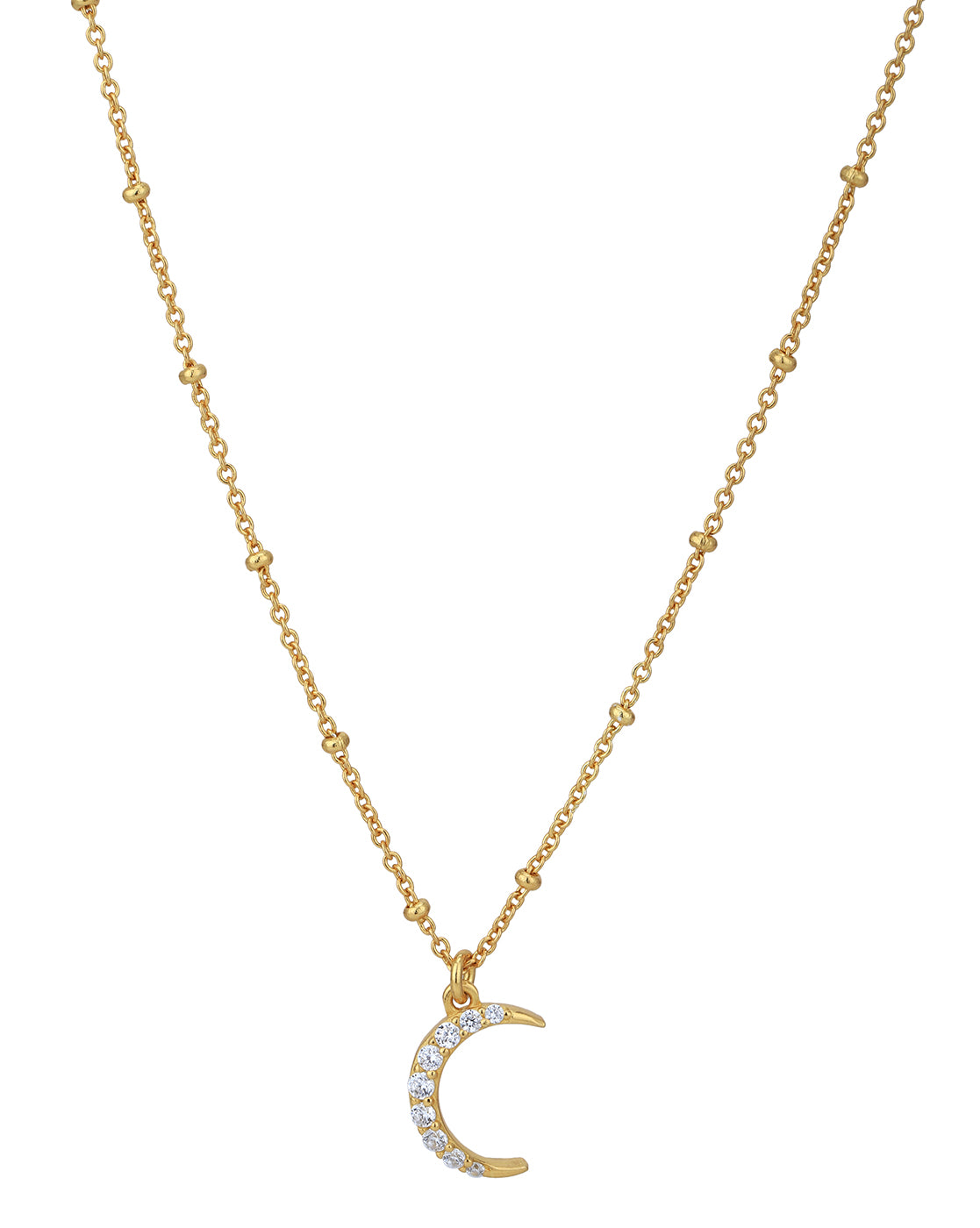 18kt Gold Plated with CZ Half Moon Pendant with Chain