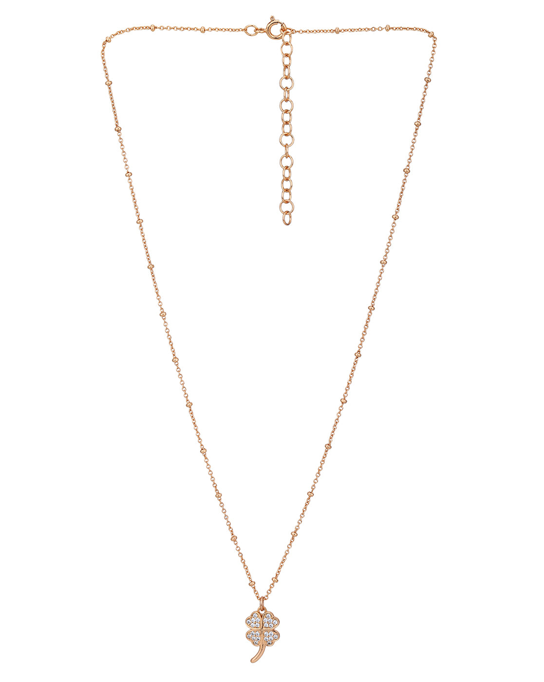 18kt Rose Gold Plated with CZ Four Leaf Clover Pendant with Chain