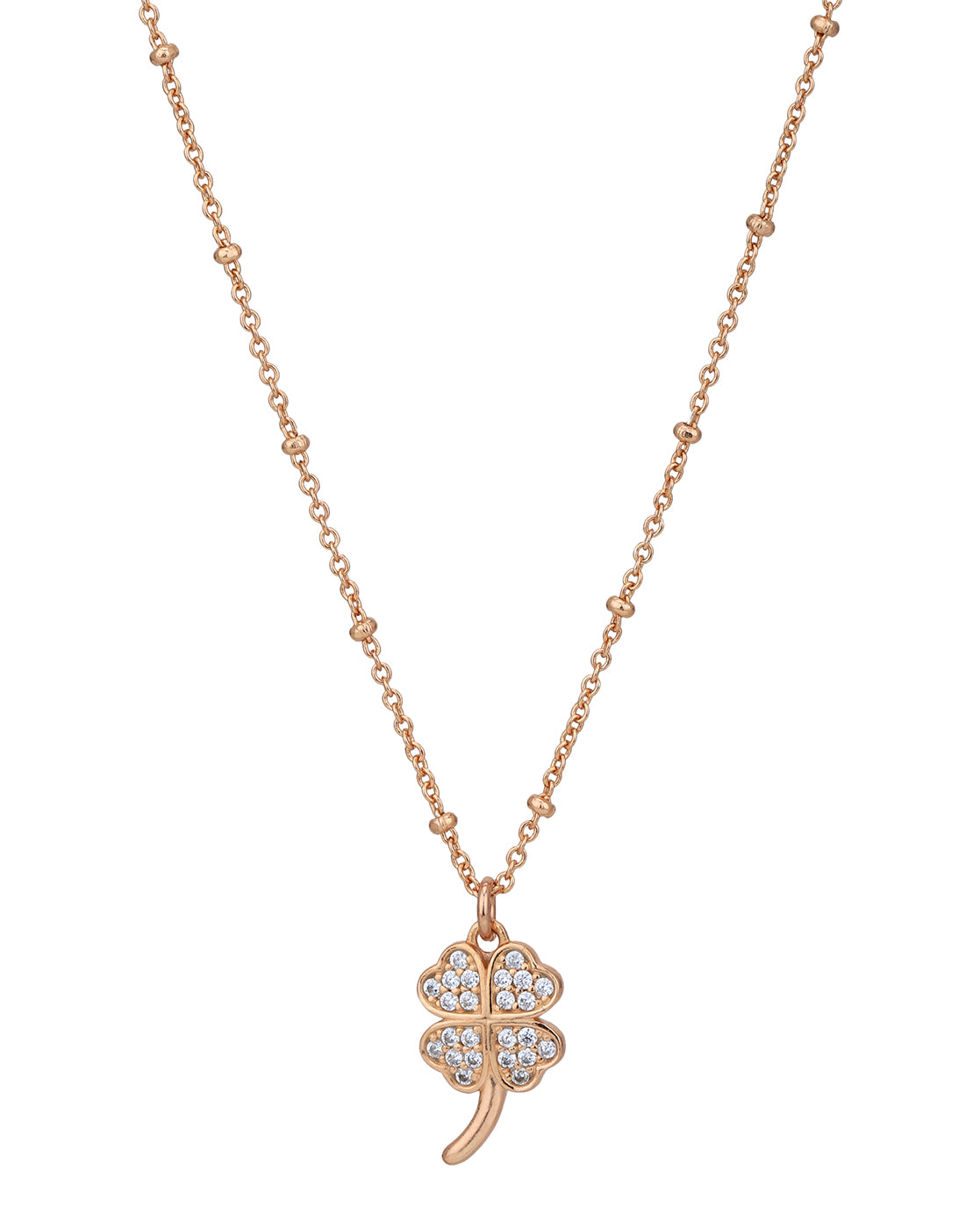 18kt Rose Gold Plated with CZ Four Leaf Clover Pendant with Chain