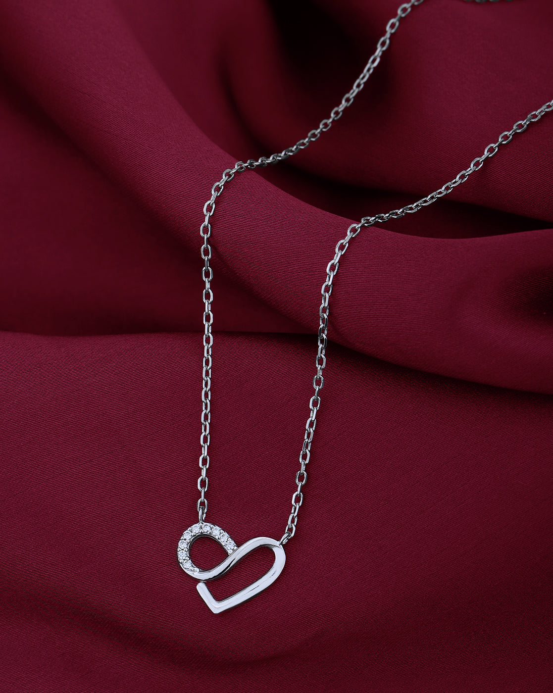 Rhodium Plated with CZ Heart Necklace