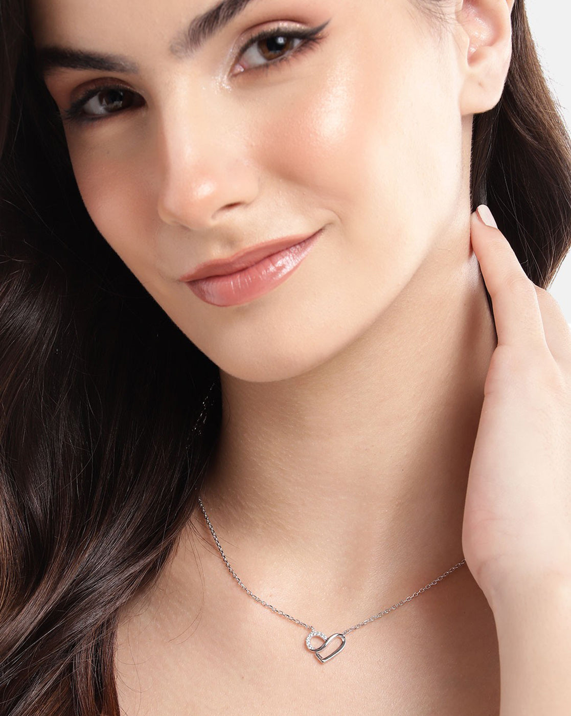 Rhodium Plated with CZ Heart Necklace