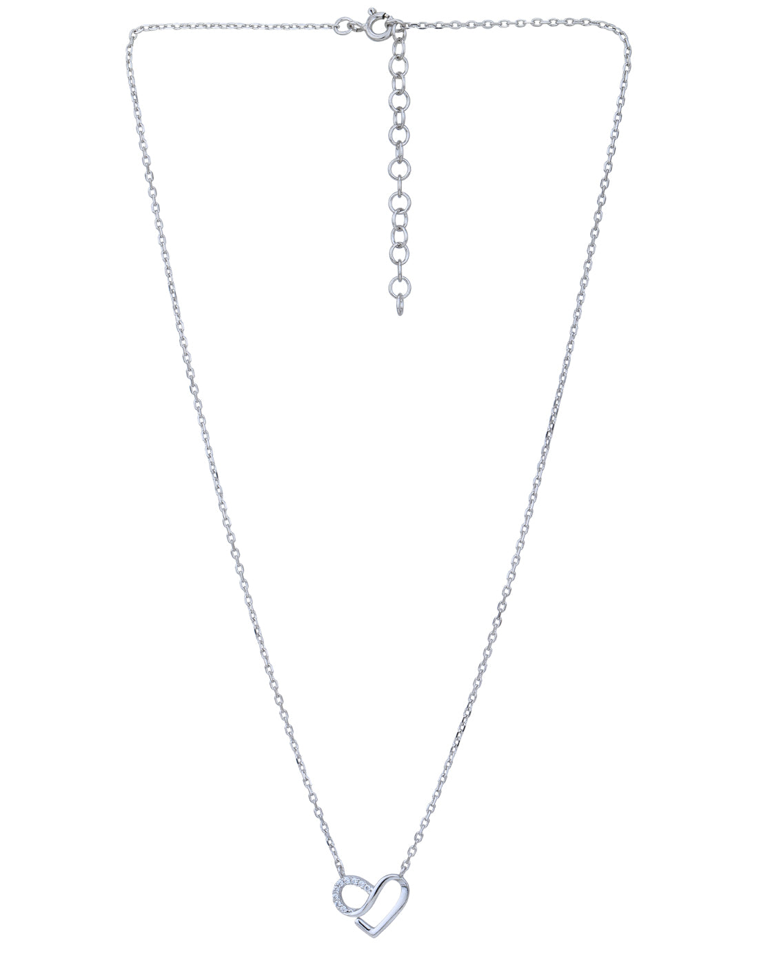 Rhodium Plated with CZ Heart Necklace