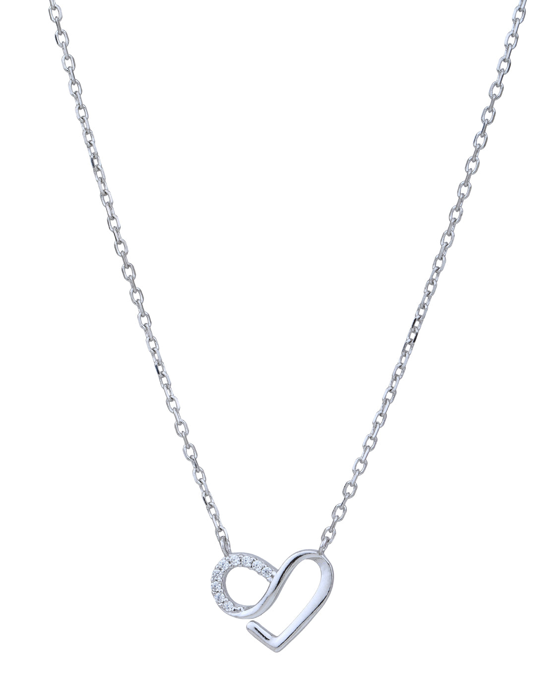Rhodium Plated with CZ Heart Necklace