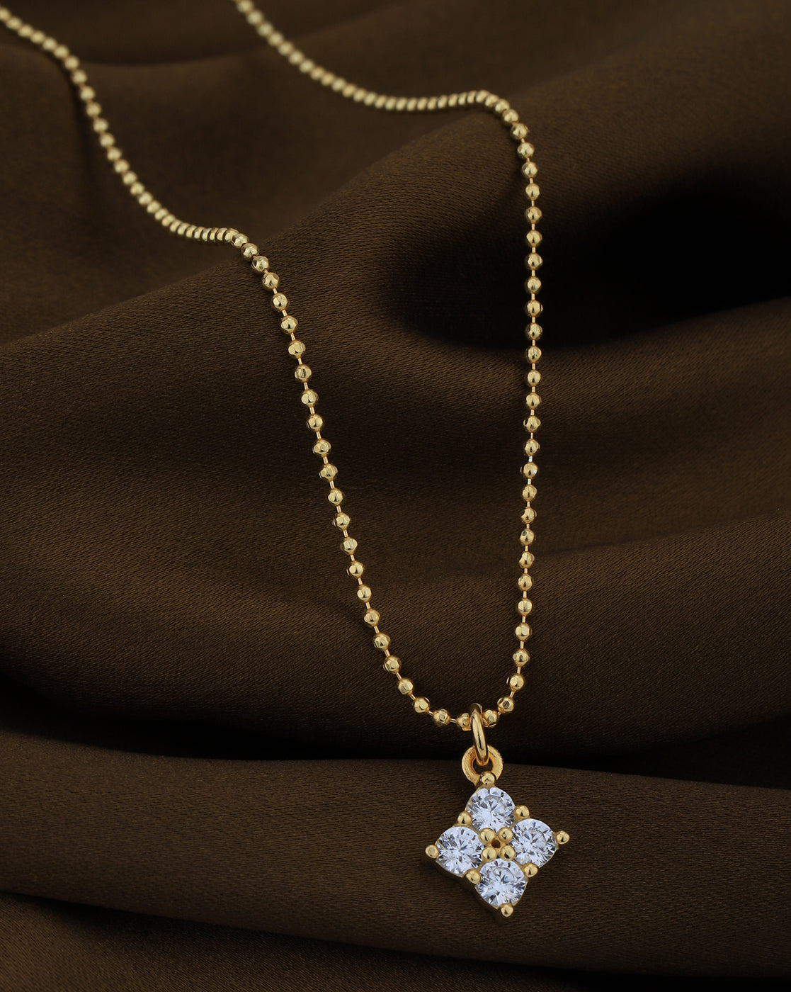 18kt Gold Plated with CZ Square Pendant with Chain