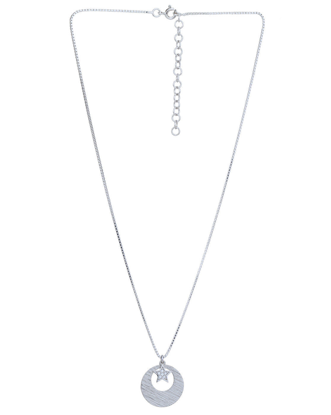 Rhodium Plated CZ Circle with Star Pendant and Chain