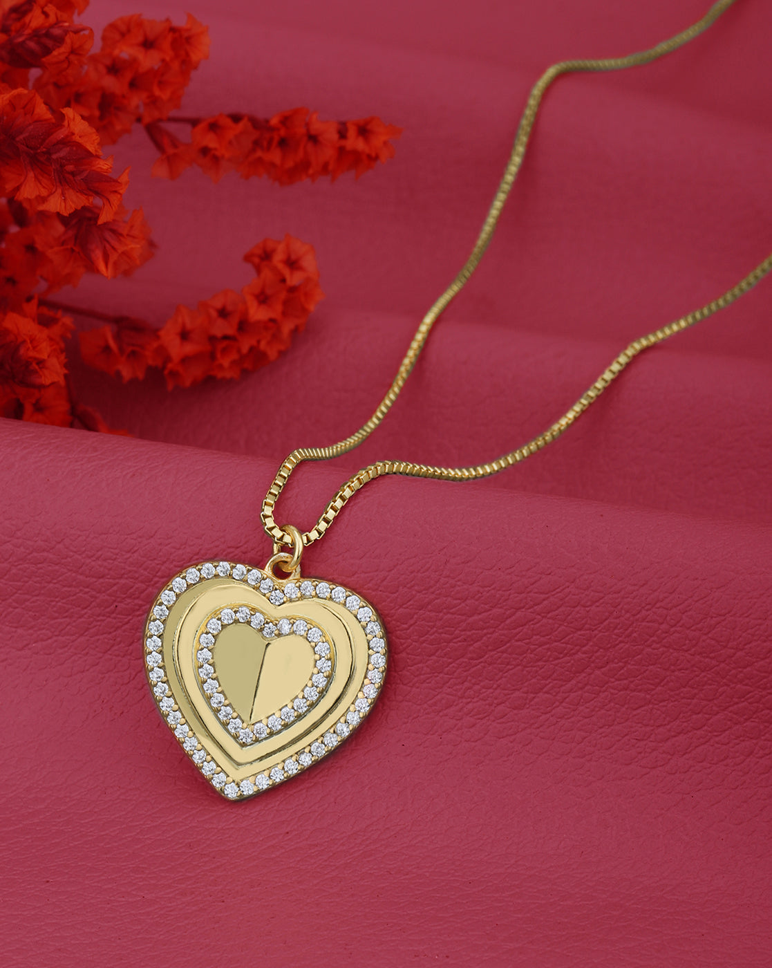 18kt Gold Plated with CZ Heart Pendant with Chain for women