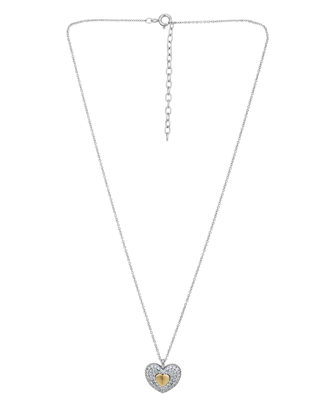 Two-Tone CZ Heart Pendant with Chain in Rhodium & 18kt Gold Plating for women