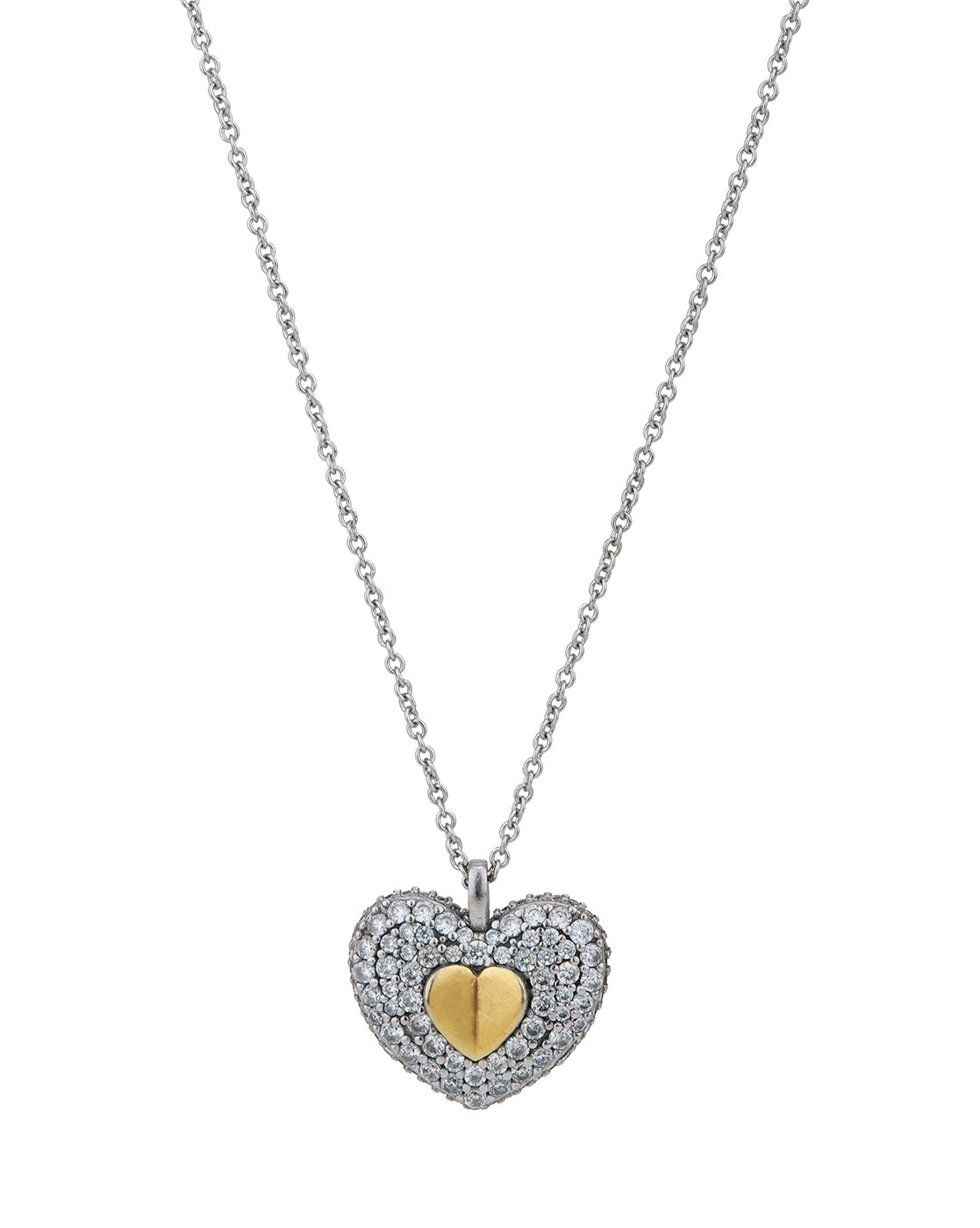 Two-Tone CZ Heart Pendant with Chain in Rhodium & 18kt Gold Plating for women