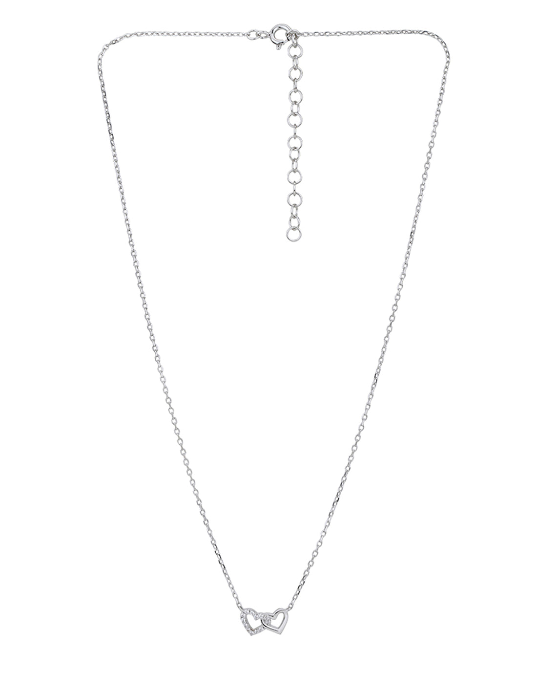 Rhodium plated Interlinked Double Heart Necklace