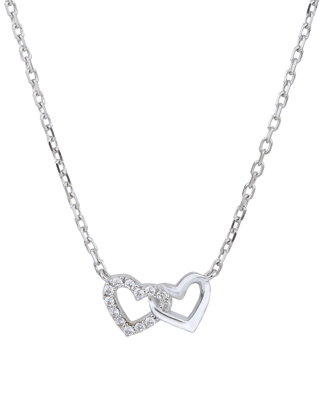 Rhodium plated Interlinked Double Heart Necklace
