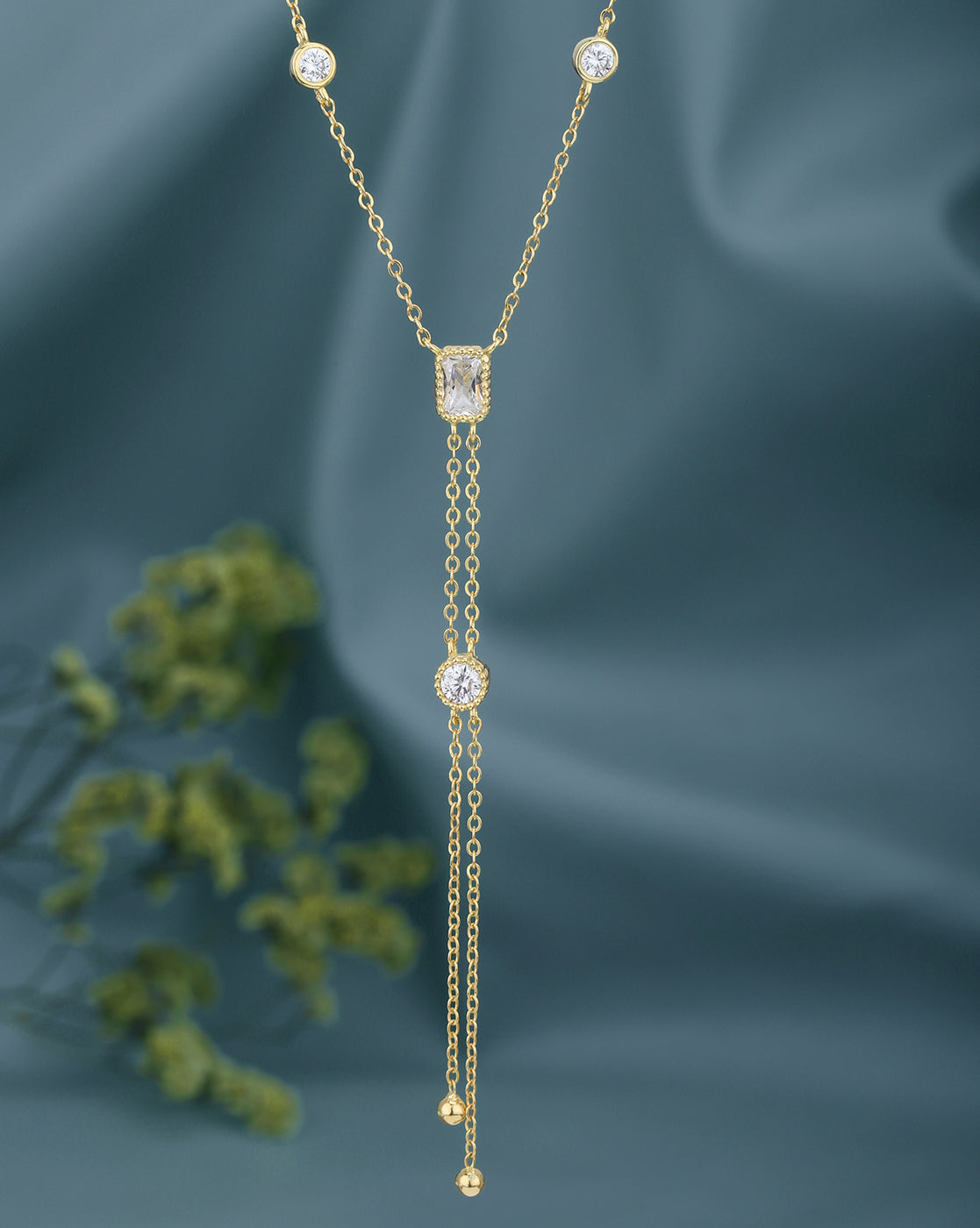 18kt Gold Plated CZ Lariat Necklace