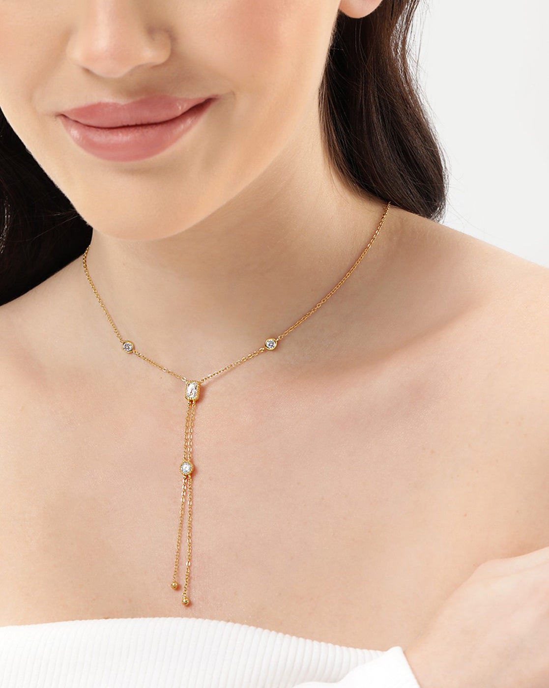 18kt Gold Plated CZ Lariat Necklace