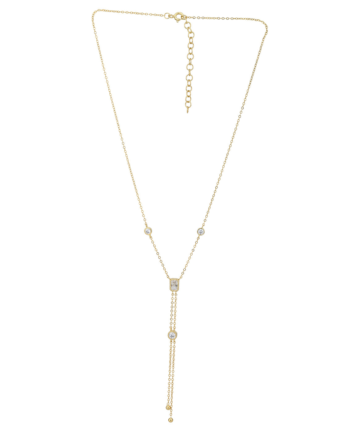 18kt Gold Plated CZ Lariat Necklace