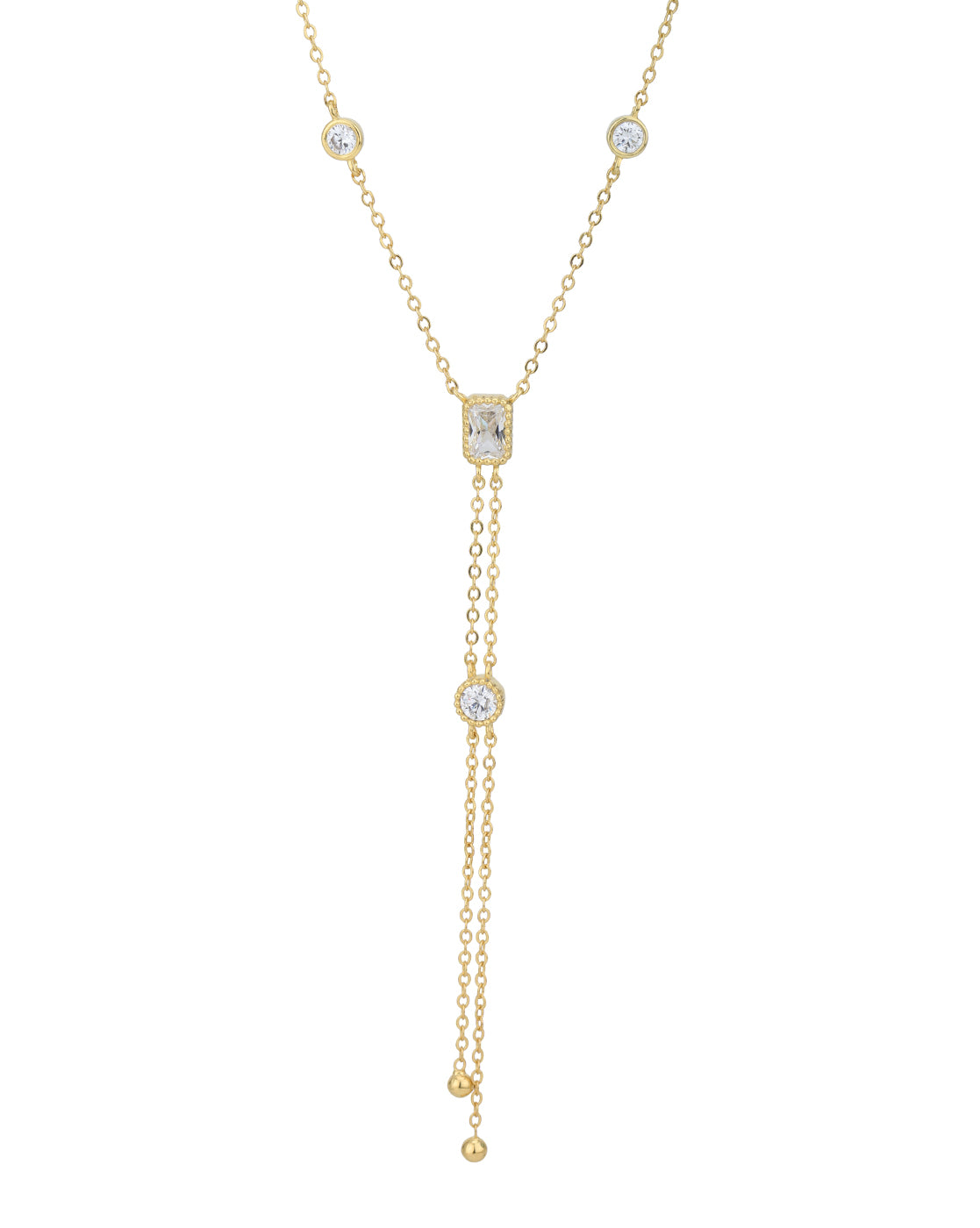 18kt Gold Plated CZ Lariat Necklace
