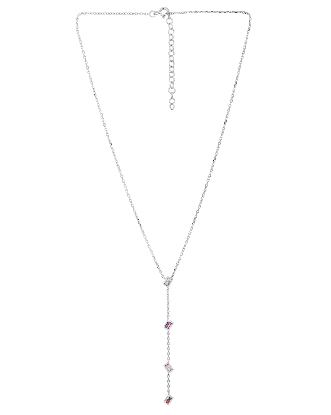 Rhodium Plated CZ Lariat Necklace