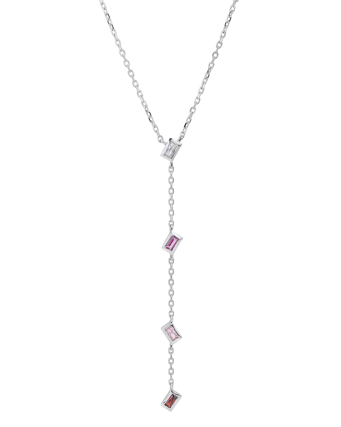 Rhodium Plated CZ Lariat Necklace
