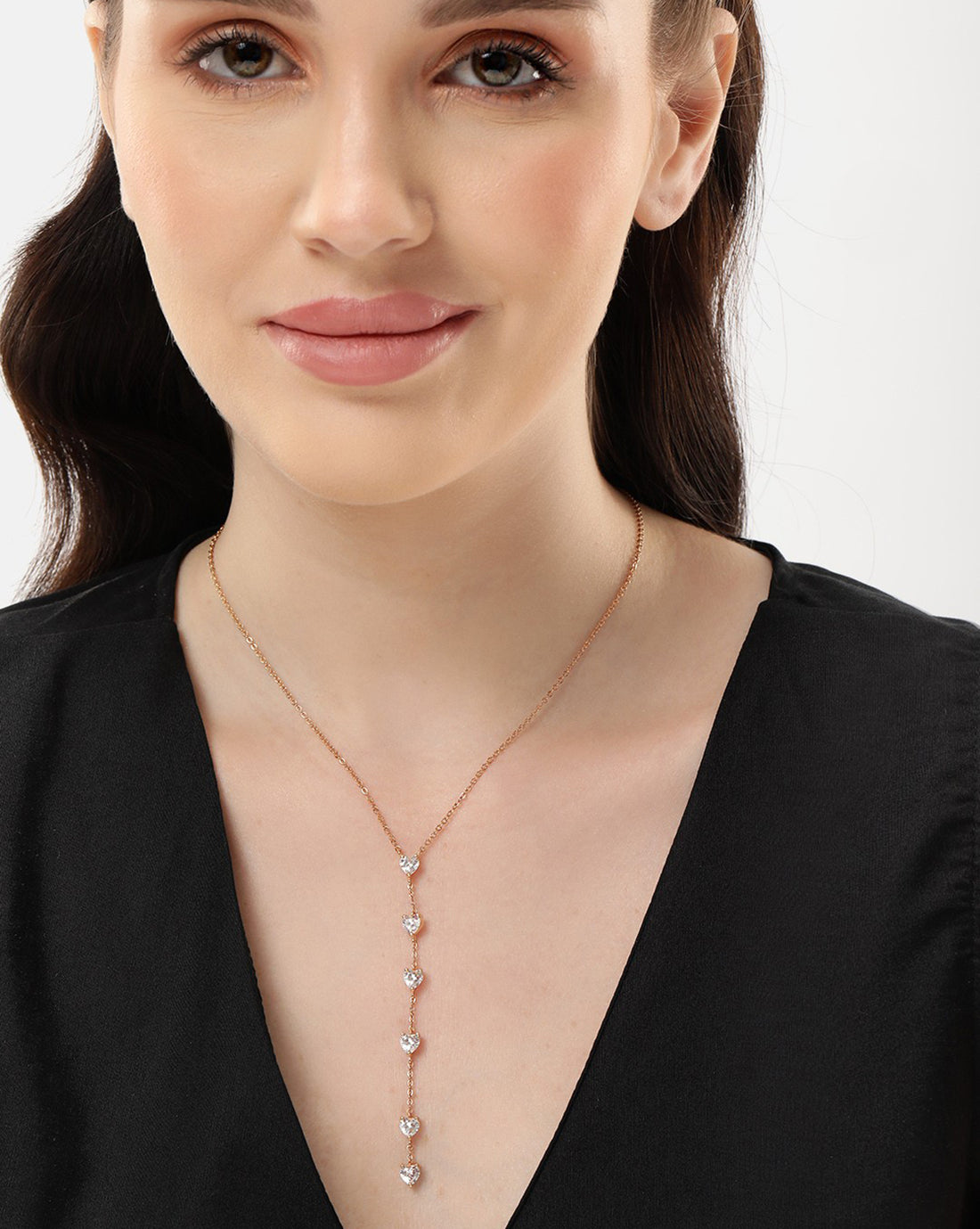 18kt Rose Gold Plated CZ Lariat Necklace
