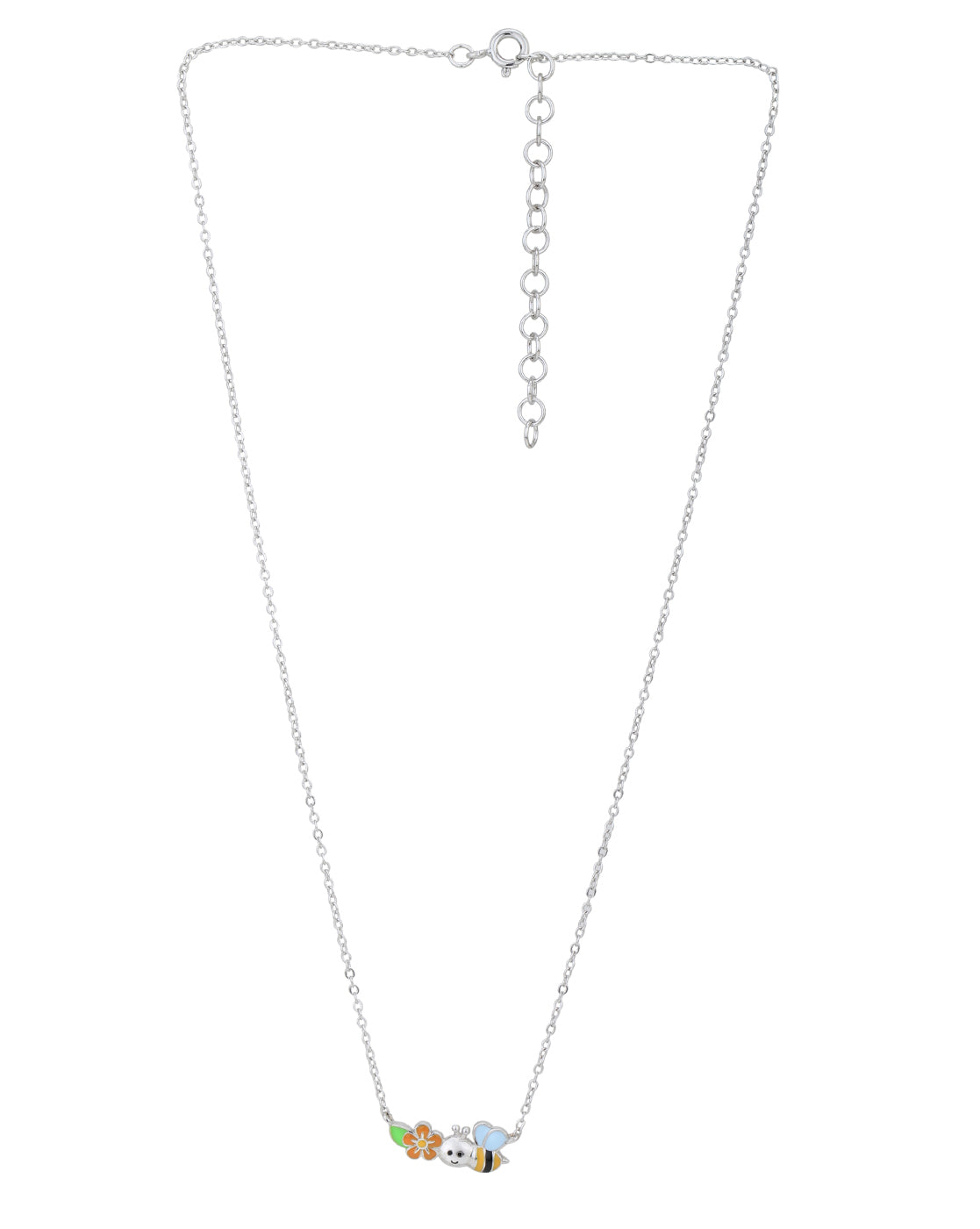Rhodium Plated Floral Bee Enamel Necklace