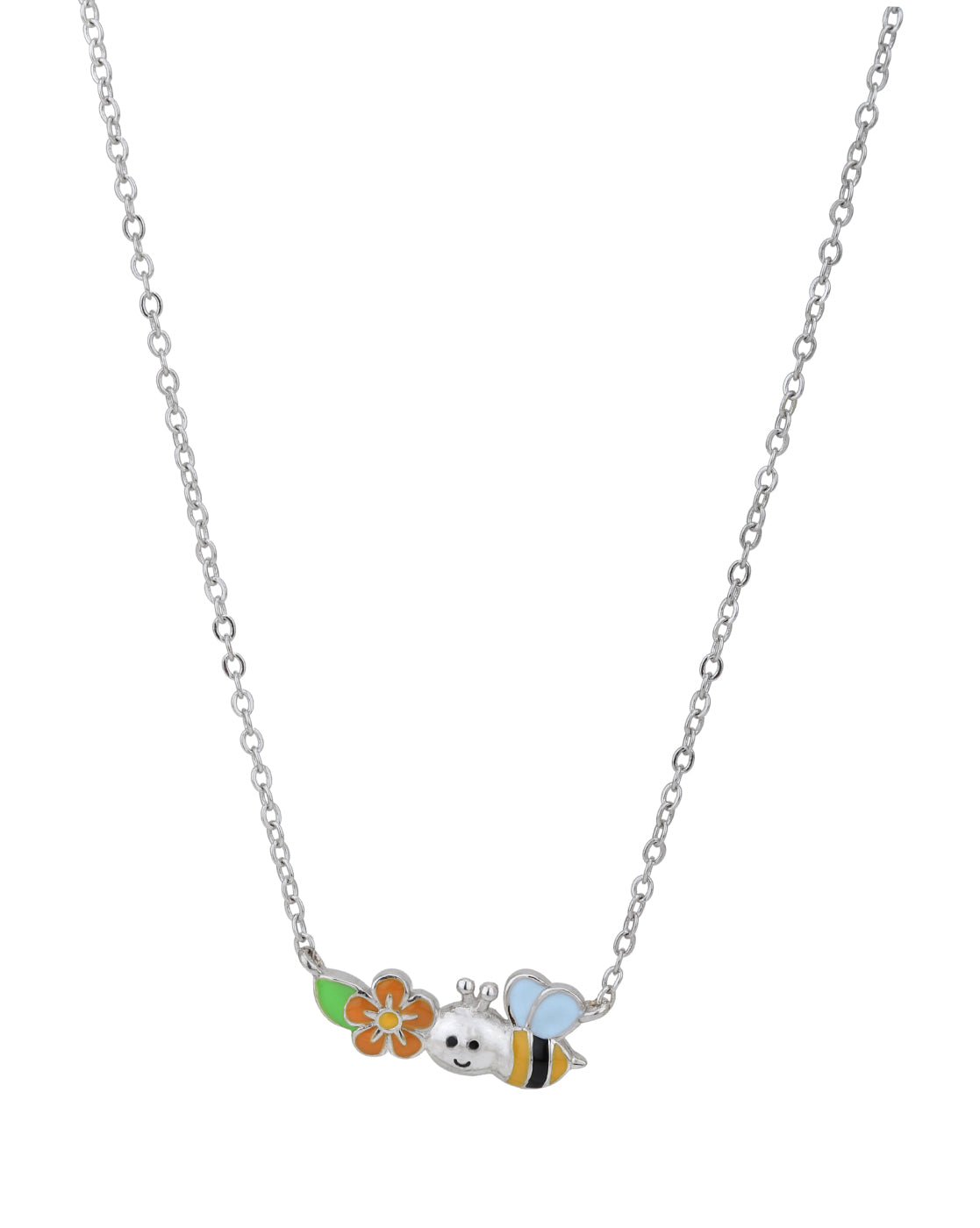 Rhodium Plated Floral Bee Enamel Necklace