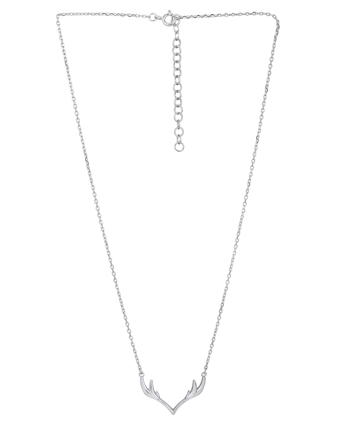 Rhodium Plated Antler Pendant Chain Necklace