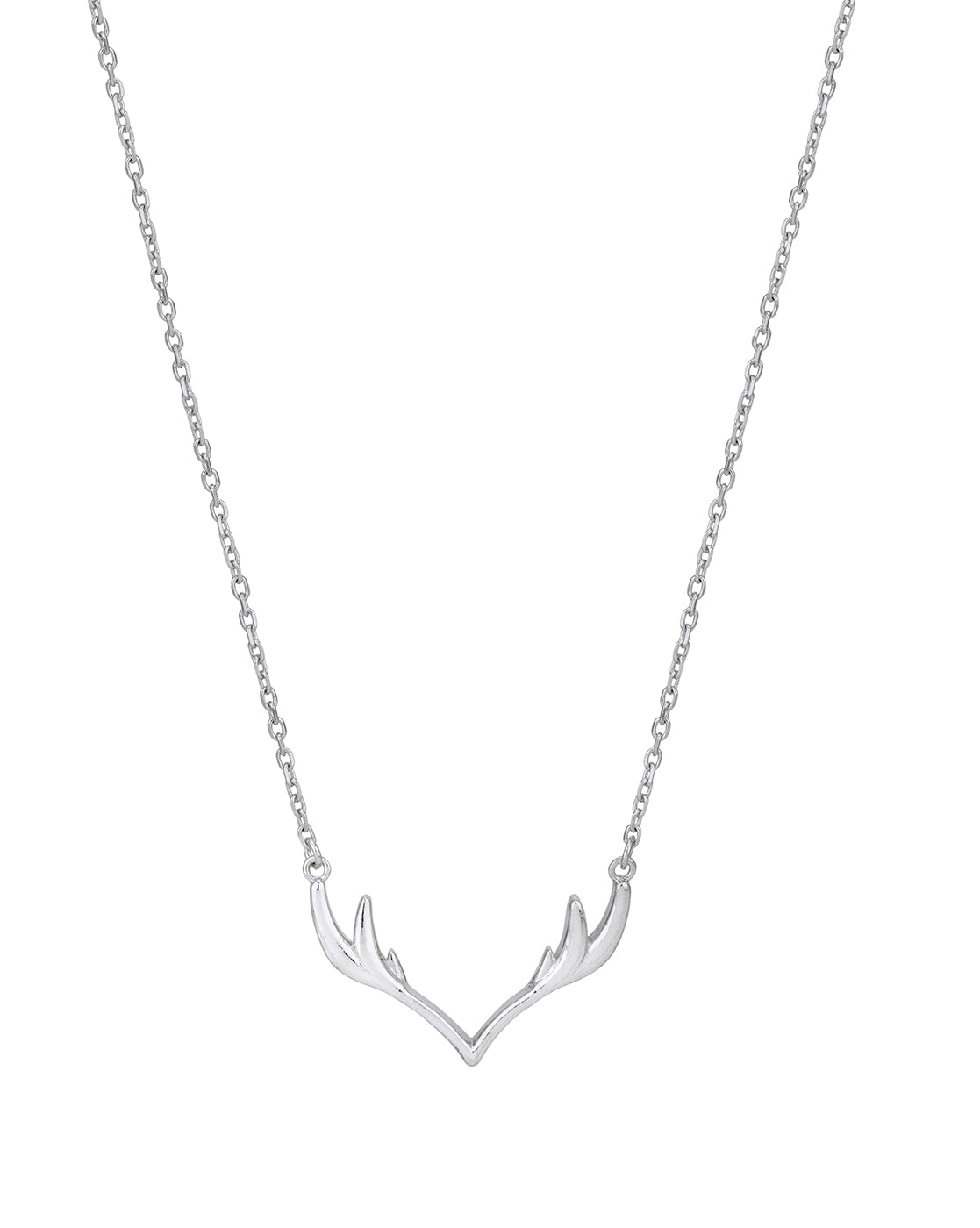 Rhodium Plated Antler Pendant Chain Necklace
