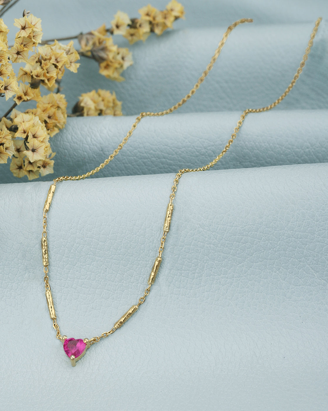 18kt Gold Plated with Red Ruby Heart Necklace