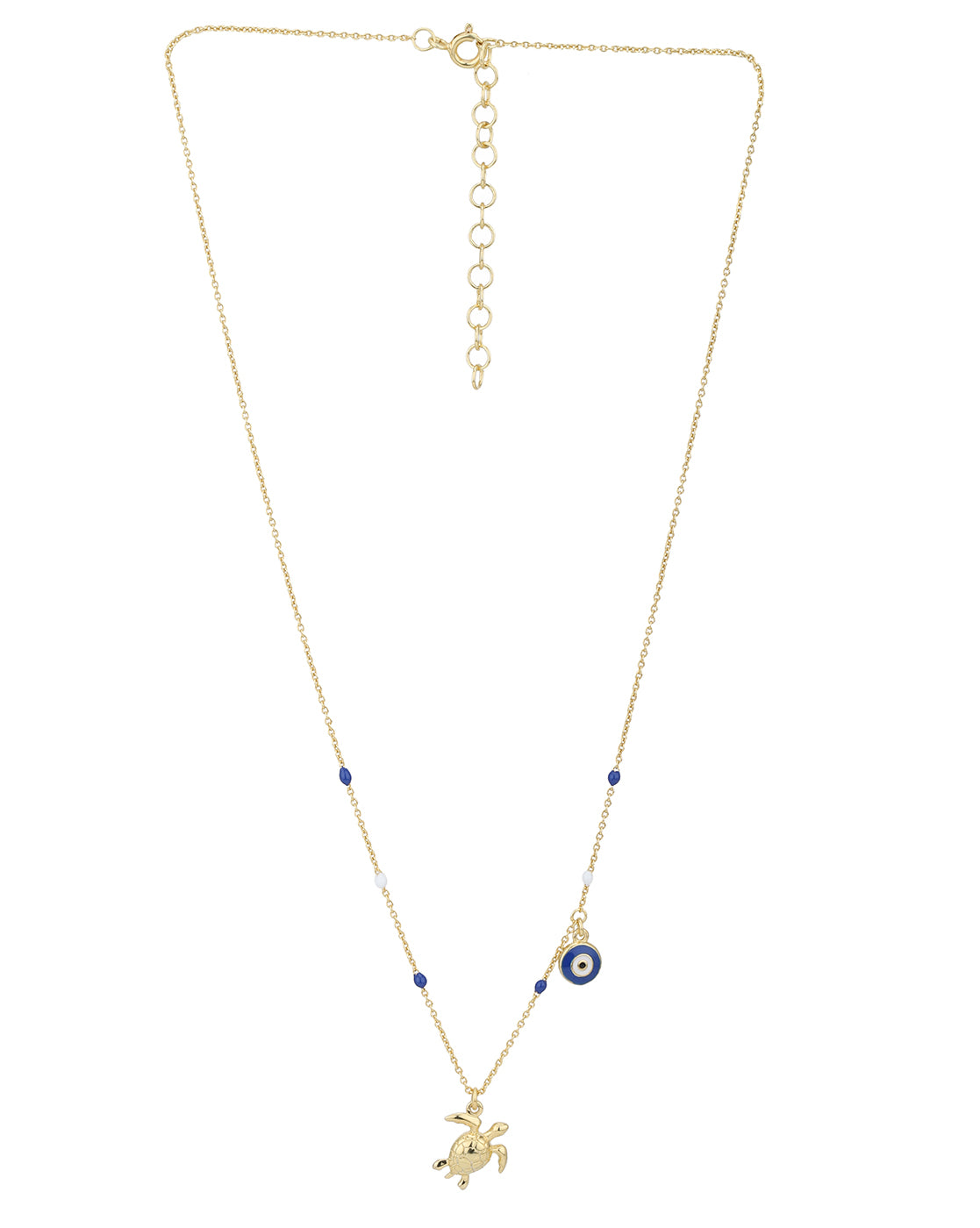 18kt Gold Plated Evil Eye and Enamel Turtle Pendant and Chain