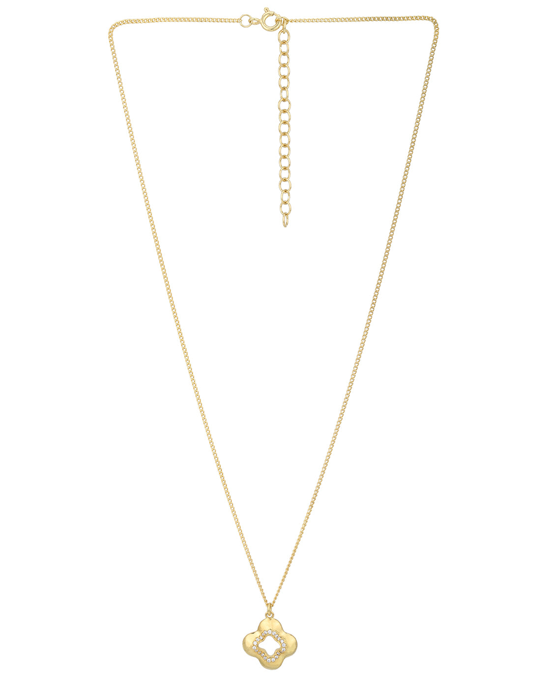 18kt Gold Plated CZ Four-Clover Pendant and Chain