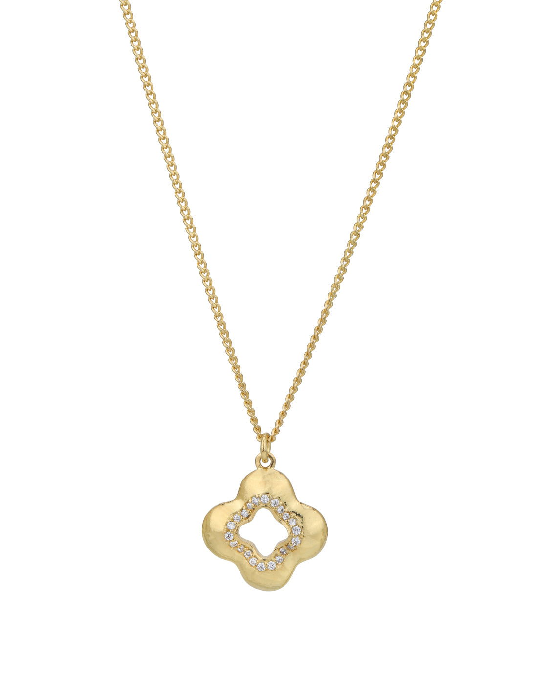18kt Gold Plated CZ Four-Clover Pendant and Chain