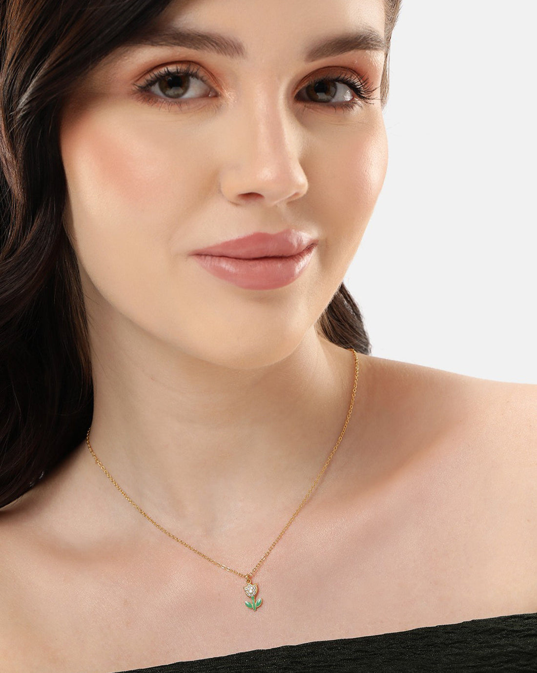 18kt Gold Plated CZ Enamel Tulip Pendant and Chain