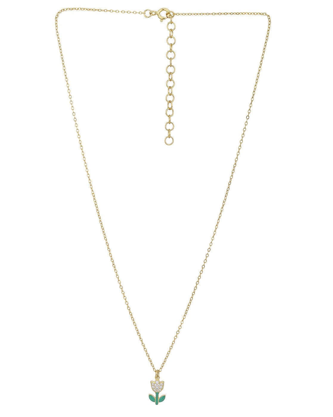 18kt Gold Plated CZ Enamel Tulip Pendant and Chain