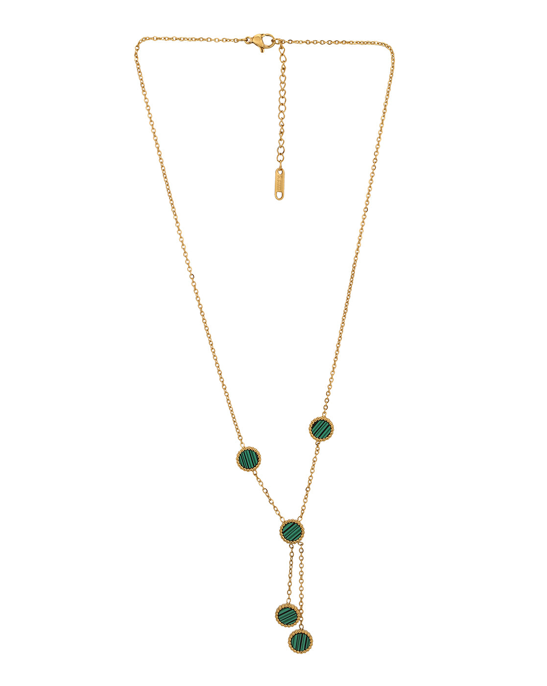 18kt Gold Plated Stainless Steel Green Malachite Lariat Necklace