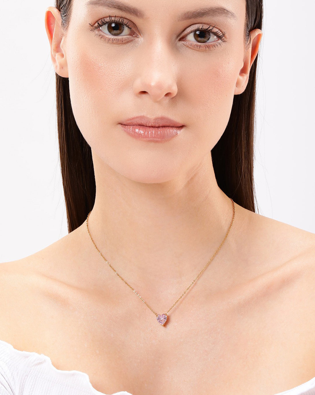 18kt Gold Plated Stainless Steel Heart Solitaire Necklace