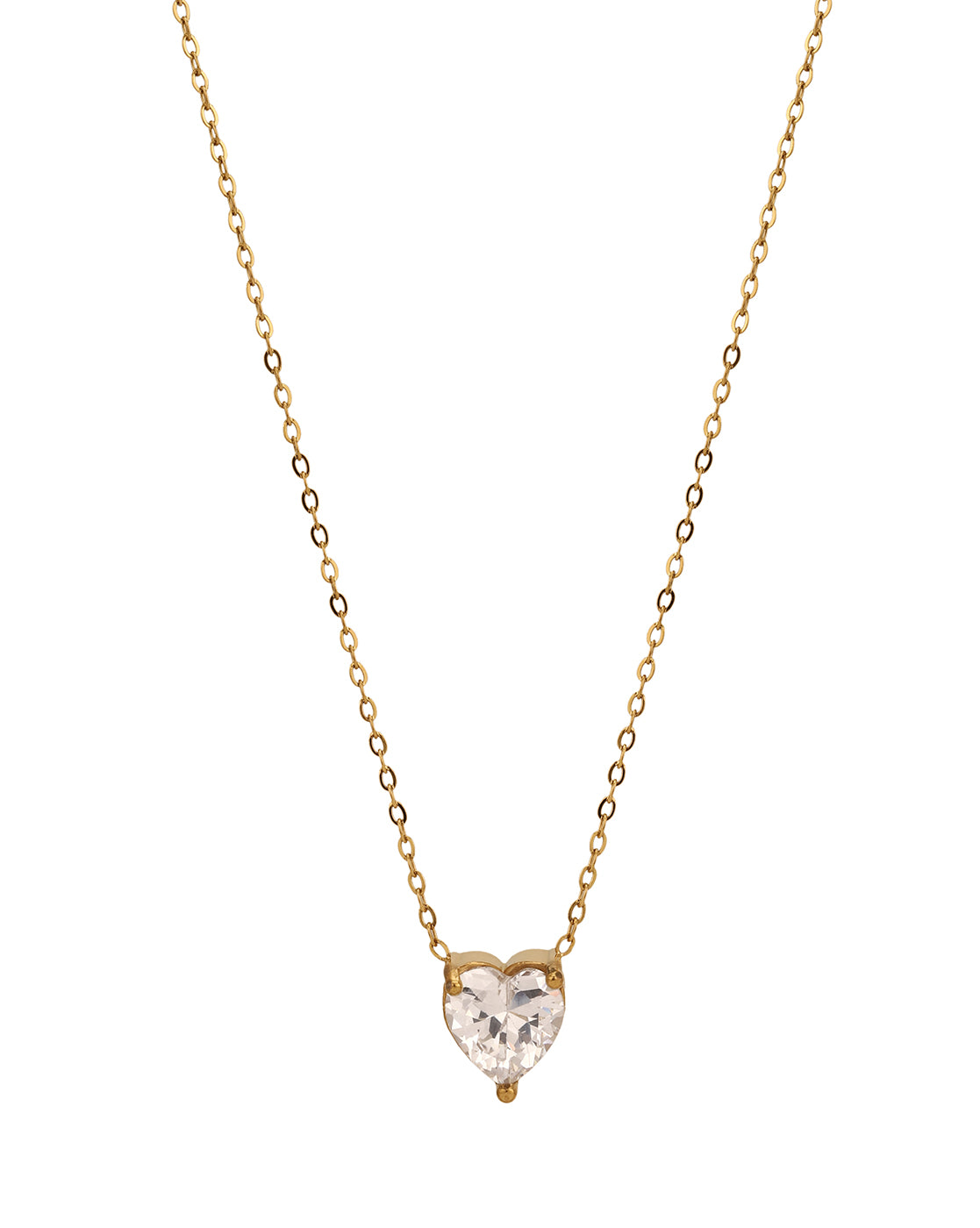 18kt Gold Plated Stainless Steel Dangling Heart Solitaire Necklace