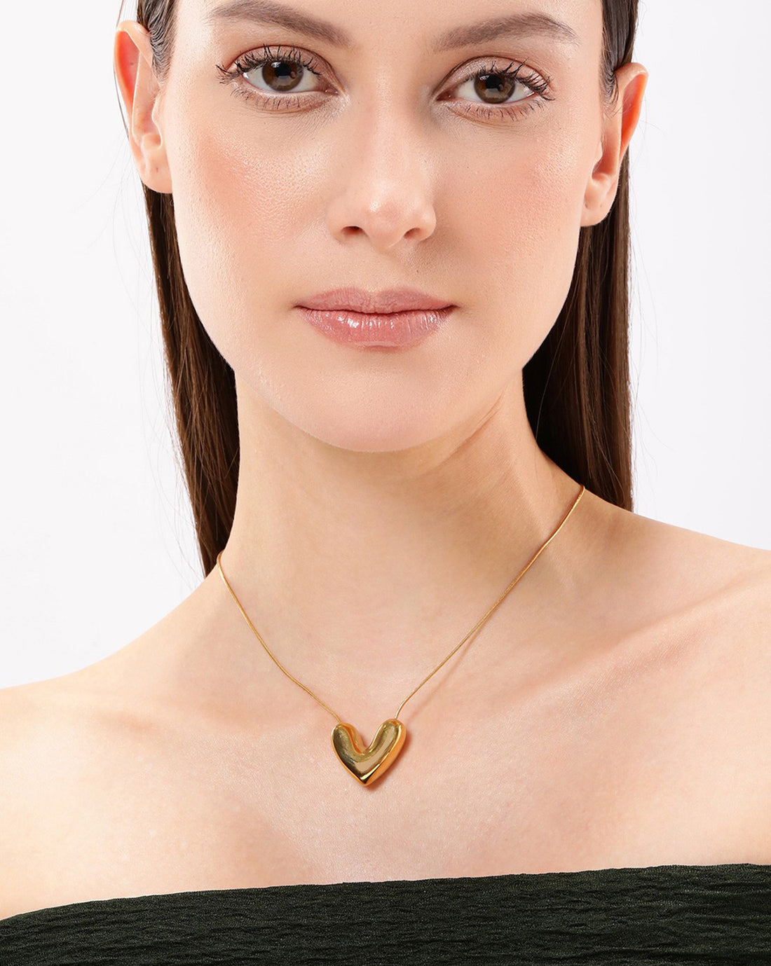18kt Gold Plated Stainless Steel Puff Heart Necklace