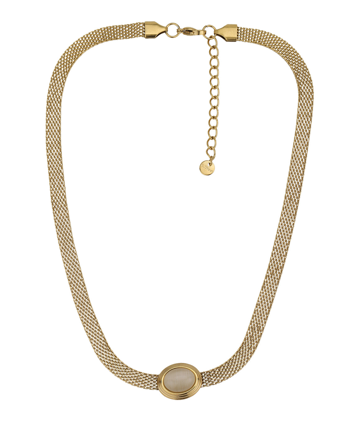 18kt Gold Plated Stainless Steel White Cat Eye Fancy Chain Necklace