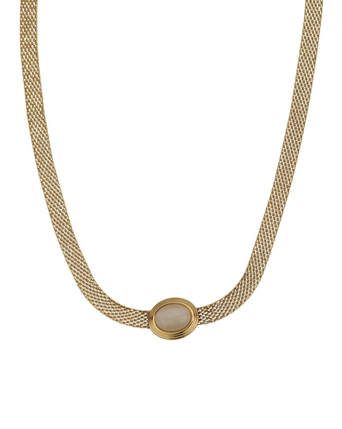 18kt Gold Plated Stainless Steel White Cat Eye Fancy Chain Necklace