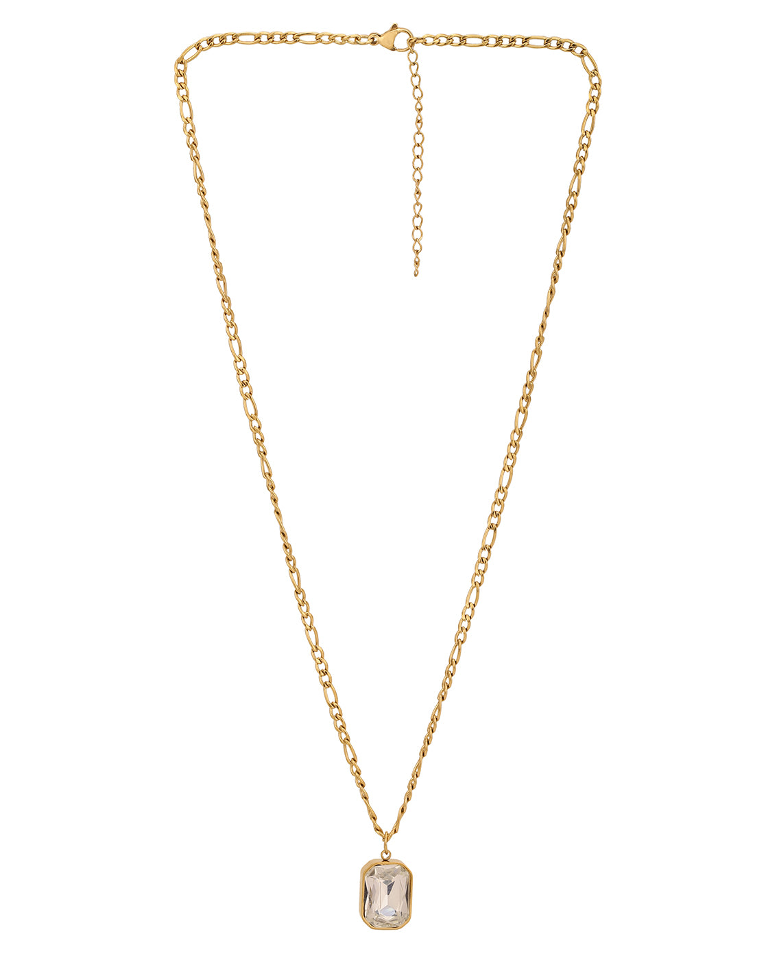 18kt Gold Plated Stainless Steel Square Crystal Pendant and Chain