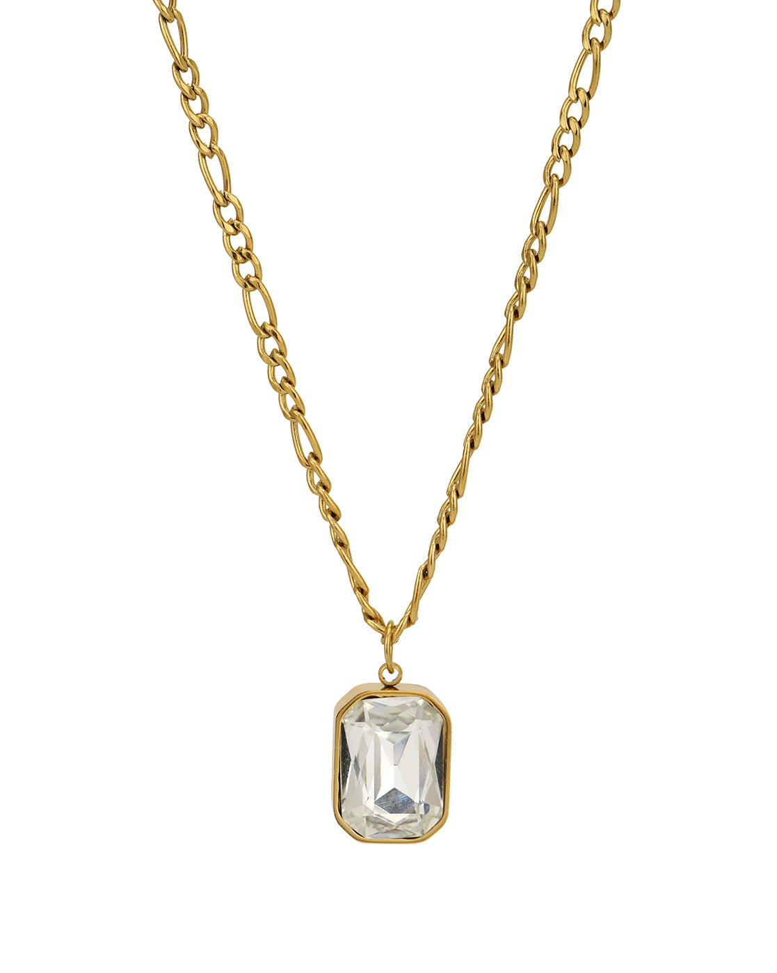 18kt Gold Plated Stainless Steel Square Crystal Pendant and Chain