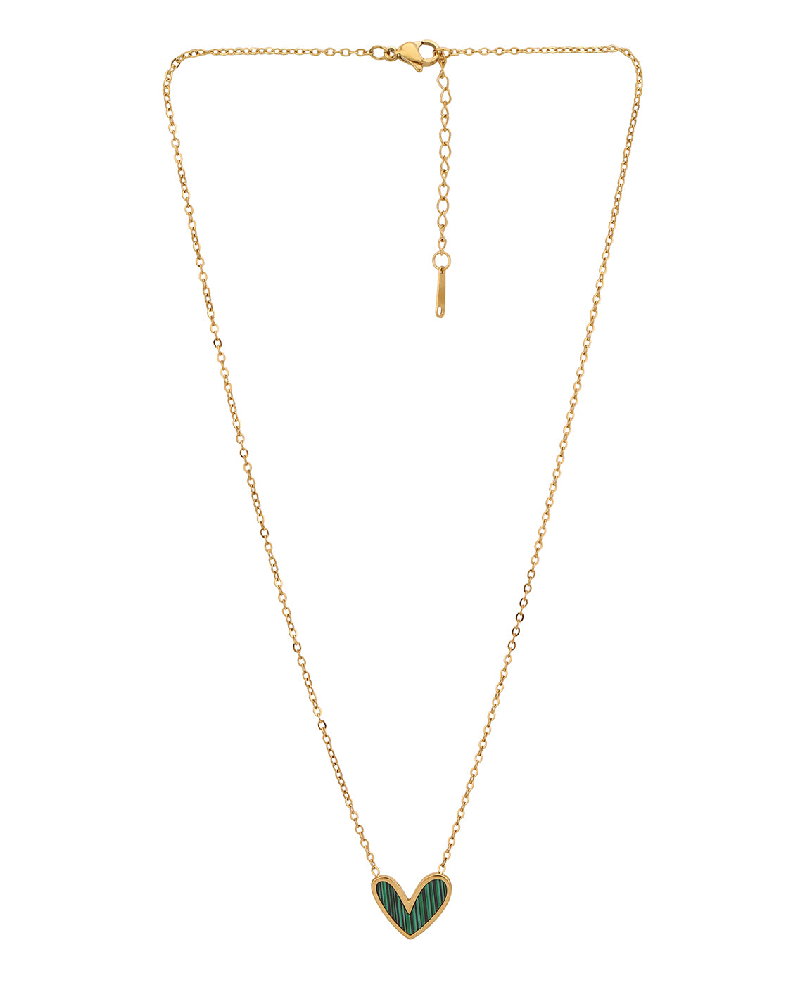 18kt Gold Plated Stainless Steel Green Enamel Heart Necklace