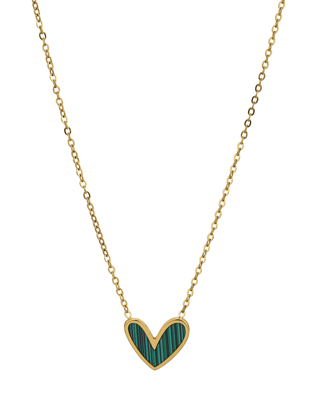 18kt Gold Plated Stainless Steel Green Enamel Heart Necklace