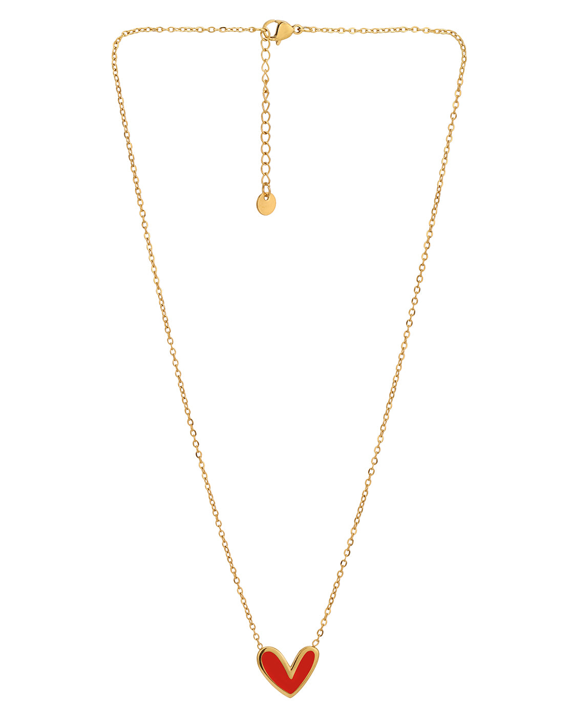18kt Gold Plated Stainless Steel Red Enamel Heart Necklace