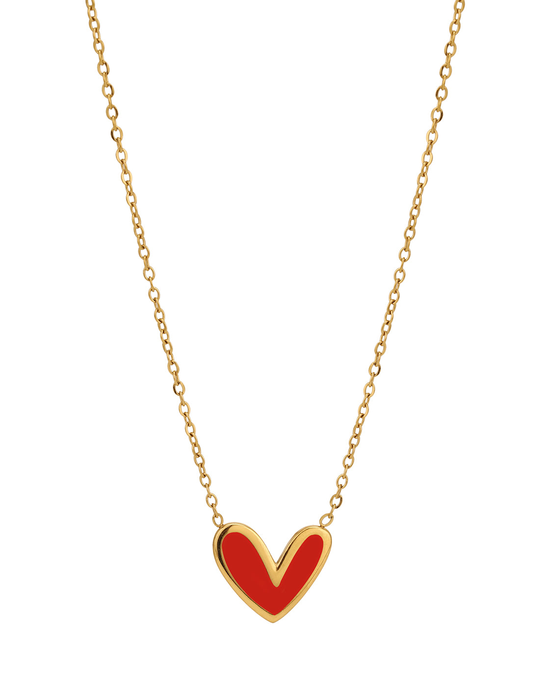 18kt Gold Plated Stainless Steel Red Enamel Heart Necklace
